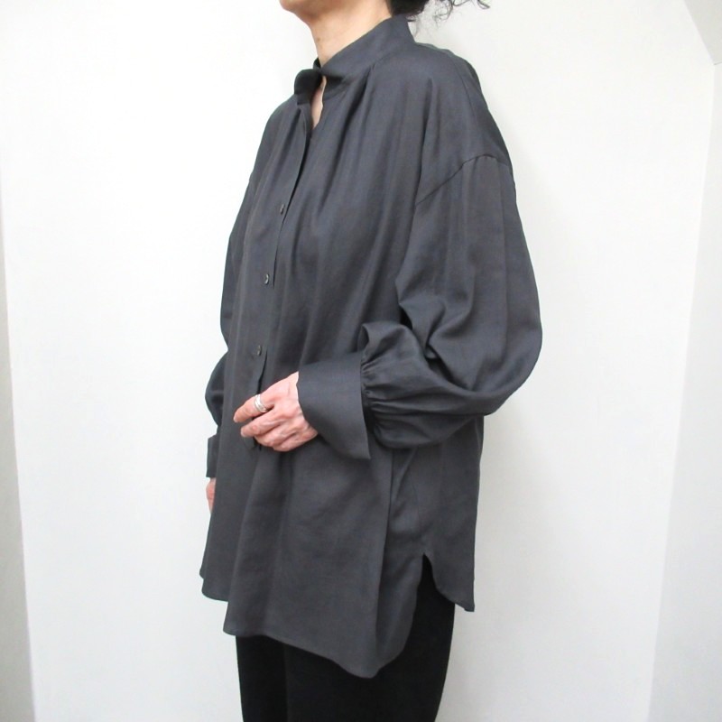 LIYOCA  コットンリネンスタンドギャザーシャツ /CGY16 【日本製】